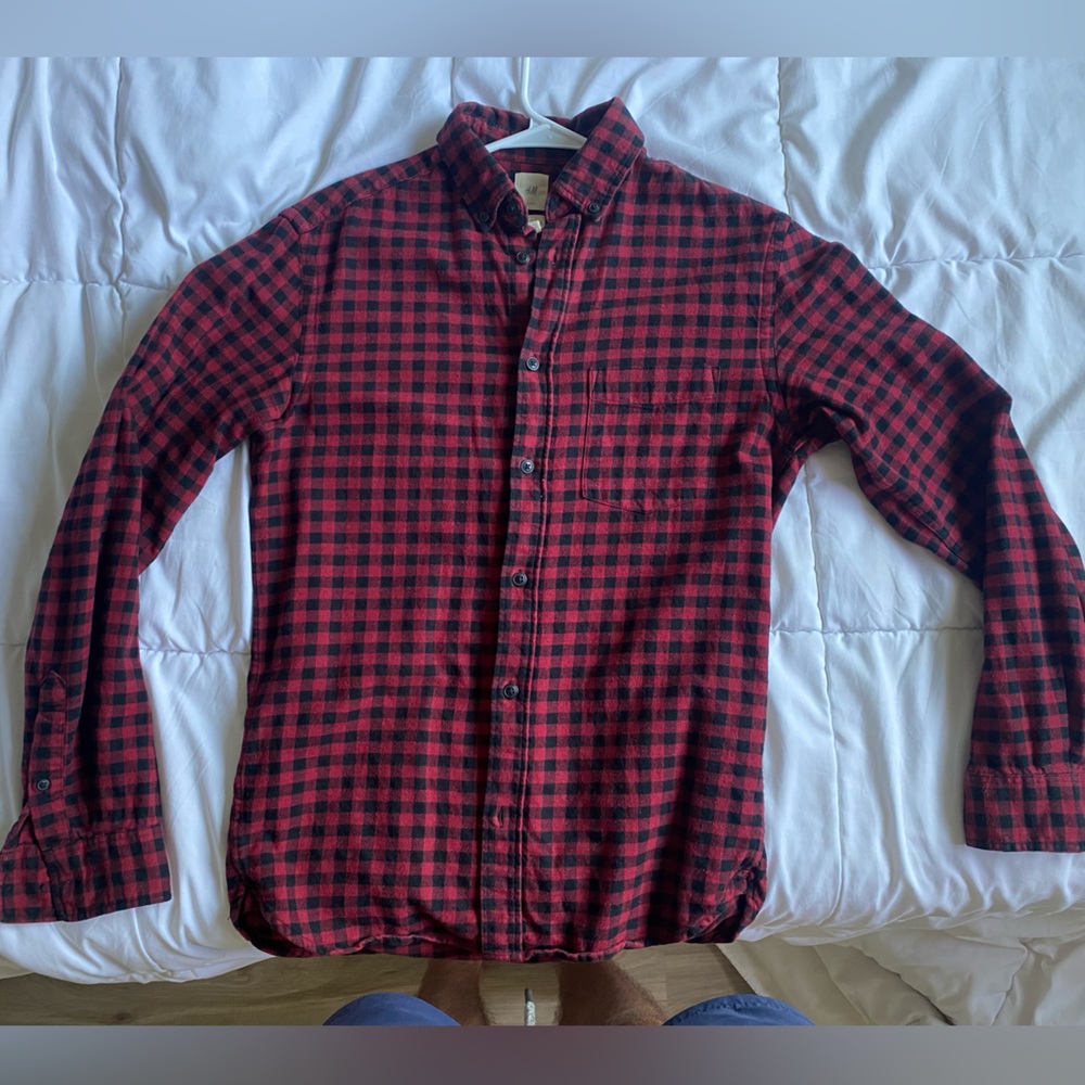 H&M Men's Plaid Shirt in Red and Black